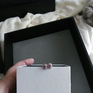 Sterling Silver & Burmese Ruby Studs